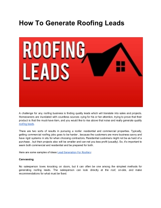 How To Generate Roofing Leads