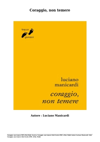 Scaricare Libri Gratis Coraggio, non temere (PDF, ePub, Mobi) Di Luciano Manicardi