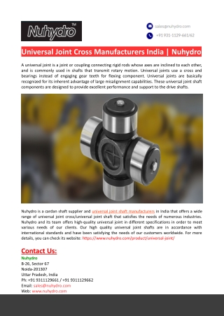 Universal Joint Cross Manufacturers India-Nuhydro