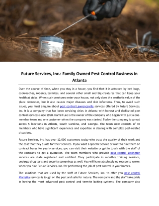 Future Services, Inc.: Family Owned Pest Control Business in Atlanta