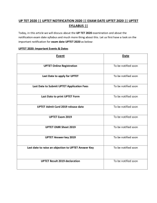 UP TET 2020 || UPTET NOTIFICATION 2020 || EXAM DATE UPTET 2020 || UPTET SYLLABUS ||