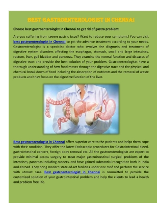 Best gastroenterologist in Chennai