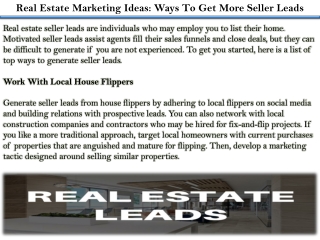 Real Estate Marketing Ideas: Ways To Get More Seller Leads