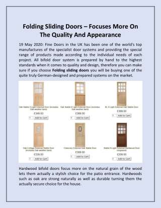 Folding Sliding Doors – Focuses More On The Quality And Appearance