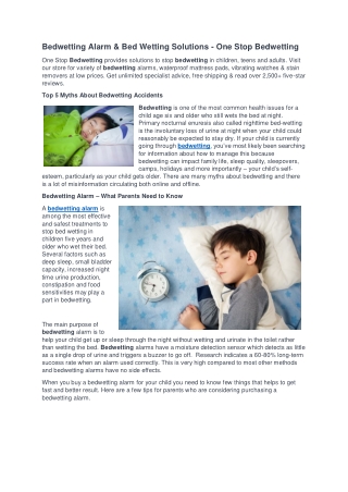 Bedwetting Alarm & Bed Wetting Solutions - One Stop Bedwetting