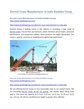 Derrick Crane Manufacturer in India Kashdra Group