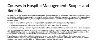 Courses in Hospital Management - Scopes and Benefits