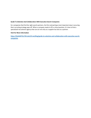 Guide To Selection And Collaboration With Executive Search Companies