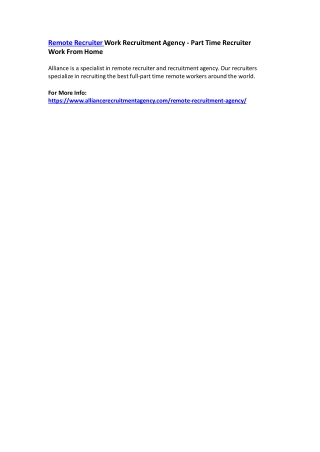 Remote Recruiter Work Recruitment Agency - Part Time Recruiter Work From Home