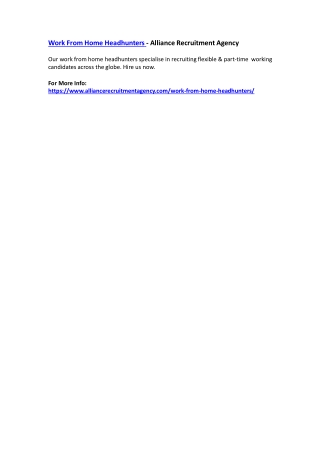Work From Home Headhunters - Alliance Recruitment Agency