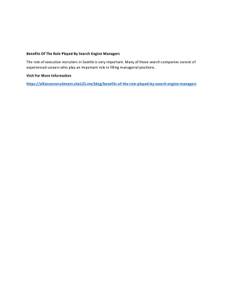 Benefits Of The Role Played By Search Engine Managers