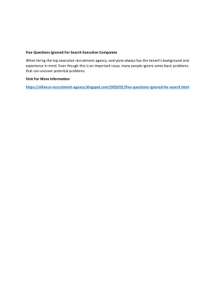 Five Questions Ignored For Search Executive Companies