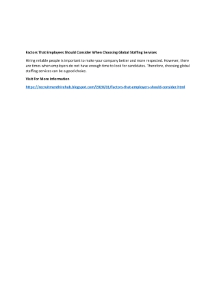 Factors That Employers Should Consider When Choosing Global Staffing Services
