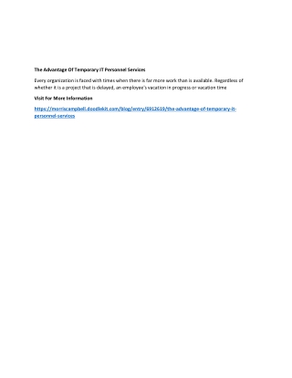 The Advantage Of Temporary IT Personnel Services