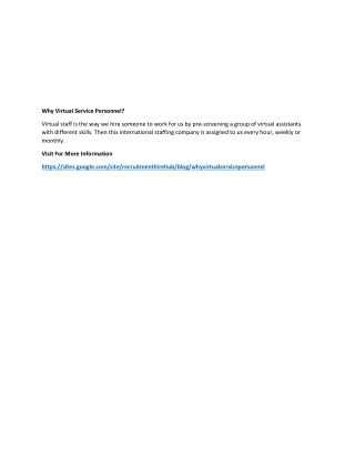 Why Virtual Service Personnel?