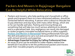 Packers And Movers In Rajajinagar Bangalore Can Be Helpful While Relocating