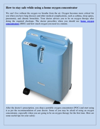 How to stay safe while using a home oxygen concentrator