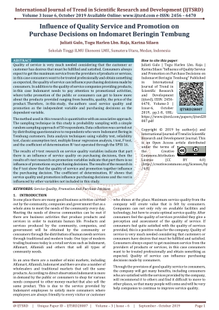 Influence of Quality Service and Promotion on Purchase Decisions on Indomaret Beringin Tembung