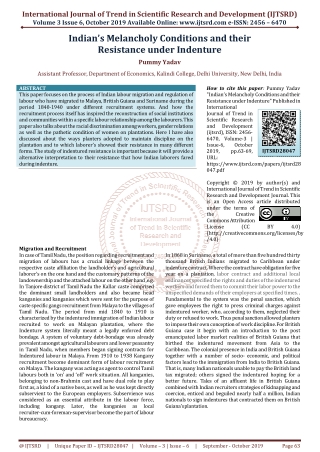 Indian's Melancholy Conditions and their Resistance under Indenture