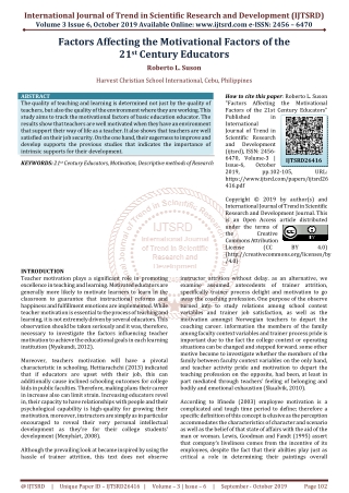 Factors Affecting the Motivational Factors of the 21st Century Educators