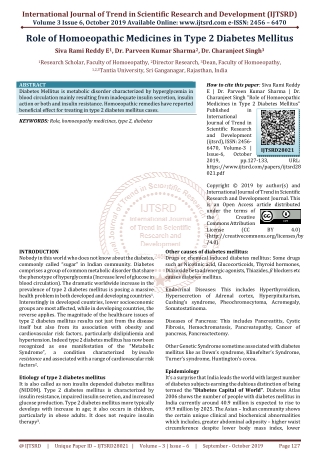 Role of Homoeopathic Medicines in Type 2 Diabetes Mellitus