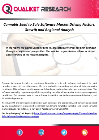 Cannabis Seed to Sale Software Market Size, Share, Trend, Growth, Application and forecast Analysis Report 2020-2027
