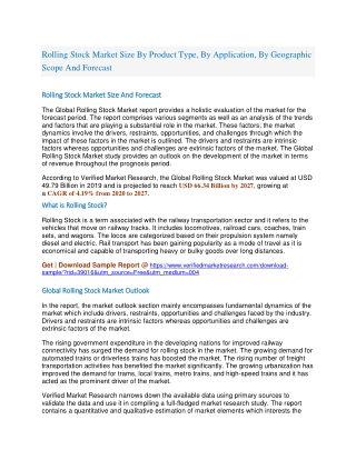 Rolling Stock Market Size By Product Type, By Application, By Geographic Scope And Forecast