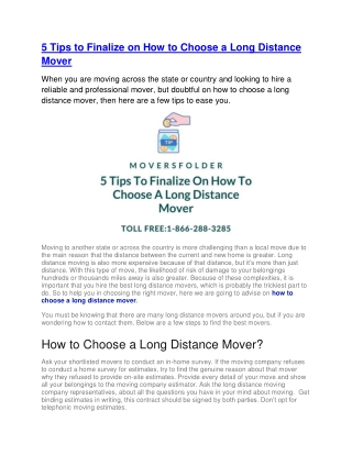 5 Tips to Finalize on How to Choose a Long Distance Mover