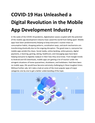 COVID-19 Has Unleashed a Digital Revolution in the Mobile App Development Industry