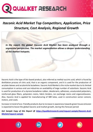 Itaconic Acid Market 2027 Size, Technology Trend, Development, Application, Business Outlook, Industry Analysis by Exper