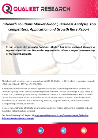 mHealth Solutions Market Assessment, Opportunities, Insight, Trends, Key Players – Analysis Report to 2027