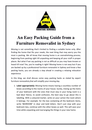 An Easy Packing Guide from a Furniture Removalist in Sydney