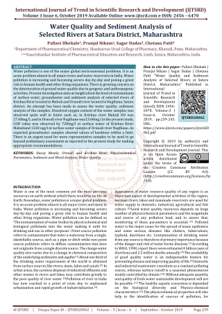 Water Quality and Sediment Analysis of Selected Rivers at Satara District, Maharashtra