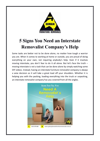 5 Signs You Need an Interstate Removalist Company’s Help