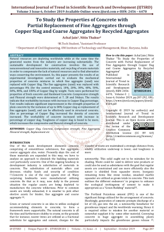 To Study the Properties of Concrete with Partial Replacement of Fine Aggregates through Copper Slag and Coarse Aggregate