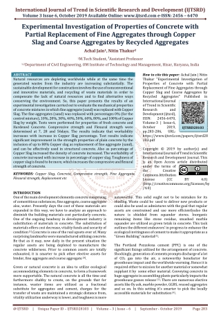 Experimental Investigation of Properties of Concrete with Partial Replacement of Fine Aggregates through Copper Slag and