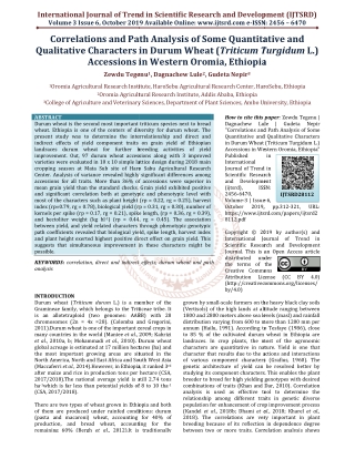 Correlations and Path Analysis of Some Quantitative and Qualitative Characters in Durum Wheat Triticum Turgidum L. Acces