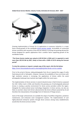 Global Drone Service Market, Industry Trends, Estimation & Forecast, 2019 – 2027