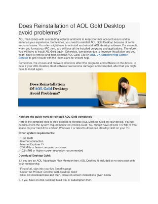 Does Reinstallation of AOL Gold Desktop avoid problems?