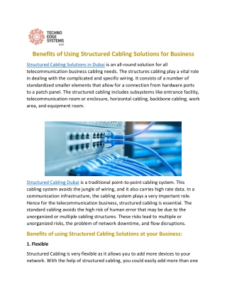 Benefits of Using Structured Cabling Solutions for Business