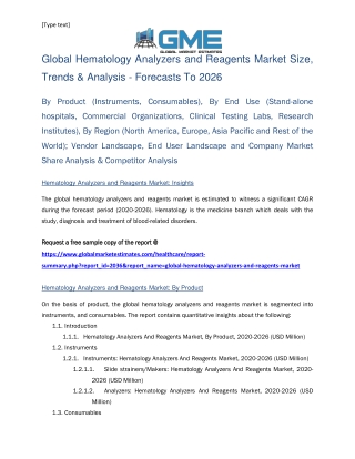 Global Hematology Analyzers and Reagents Market Size, Trends & Analysis - Forecasts To 2026
