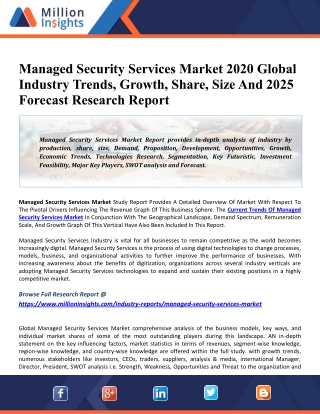 Managed Security Services Market 2020 Key Drivers By Manufacturers, Upcoming Trends To Forecast 2025