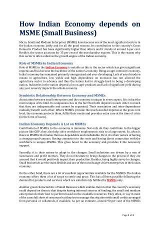 How Indian Economy depends on MSME (Small Business)