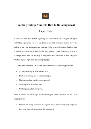 Teaching College Students How to Do Assignment Paper Help