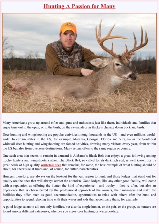 Hunting A Passion for Many