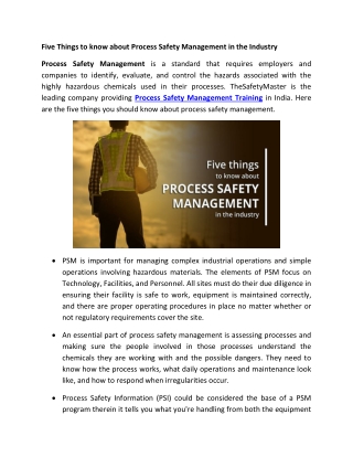 Five Things to know about Process Safety Management in the Industry