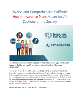 Diverse and Comprehensive California Health Insurance Plans Meant for All Sections of the Society