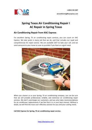 Spring Texas Air Conditioning Repair I AC Repair in Spring Texas