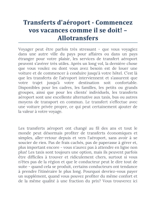 Transferts d'aéroport - Commencez vos vacances comme il se doit! -Allotransfers