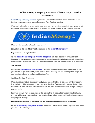 Indian Money Company Review -Indian money -  Health Insurance